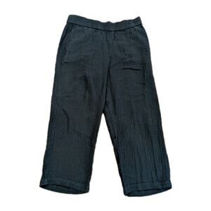 Eileen Fisher Organic Cotton Gauze Wide Leg Pant Size M Black Coastal Pockets